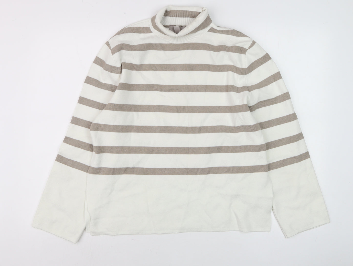 H&M Women’s Beige Striped Roll Neck Pullover Jumper XS