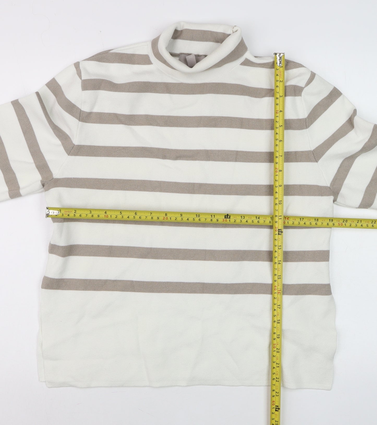 H&M Women’s Beige Striped Roll Neck Pullover Jumper XS