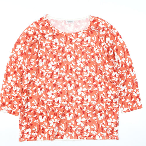 Damart Women Orange Floral 3/4 Sleeve Pullover Jumper Size L