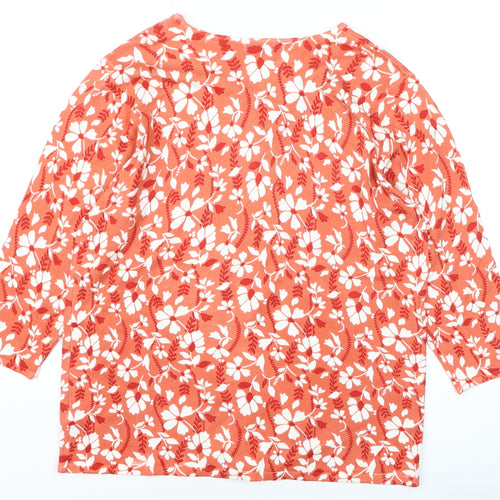 Damart Women Orange Floral 3/4 Sleeve Pullover Jumper Size L