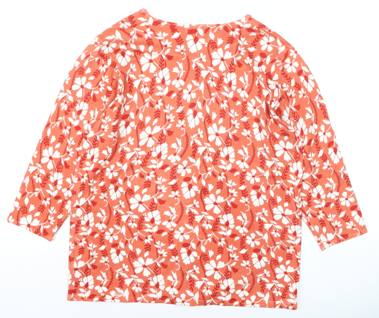 Damart Women Orange Floral 3/4 Sleeve Pullover Jumper Size L