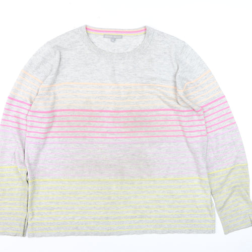 Oliver Bonas Women Grey Multicoloured Striped Crew Neck Jumper Size 16