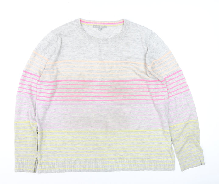 Oliver Bonas Women Grey Multicoloured Striped Crew Neck Jumper Size 16
