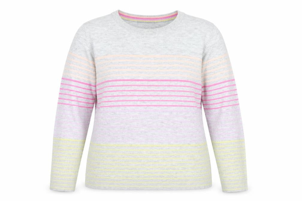 Oliver Bonas Women Grey Multicoloured Striped Crew Neck Jumper Size 16