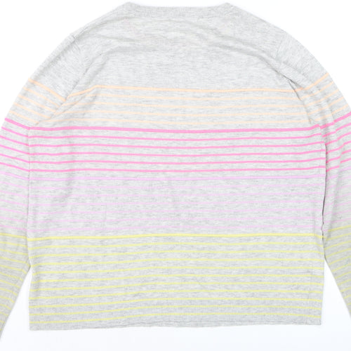 Oliver Bonas Women Grey Multicoloured Striped Crew Neck Jumper Size 16