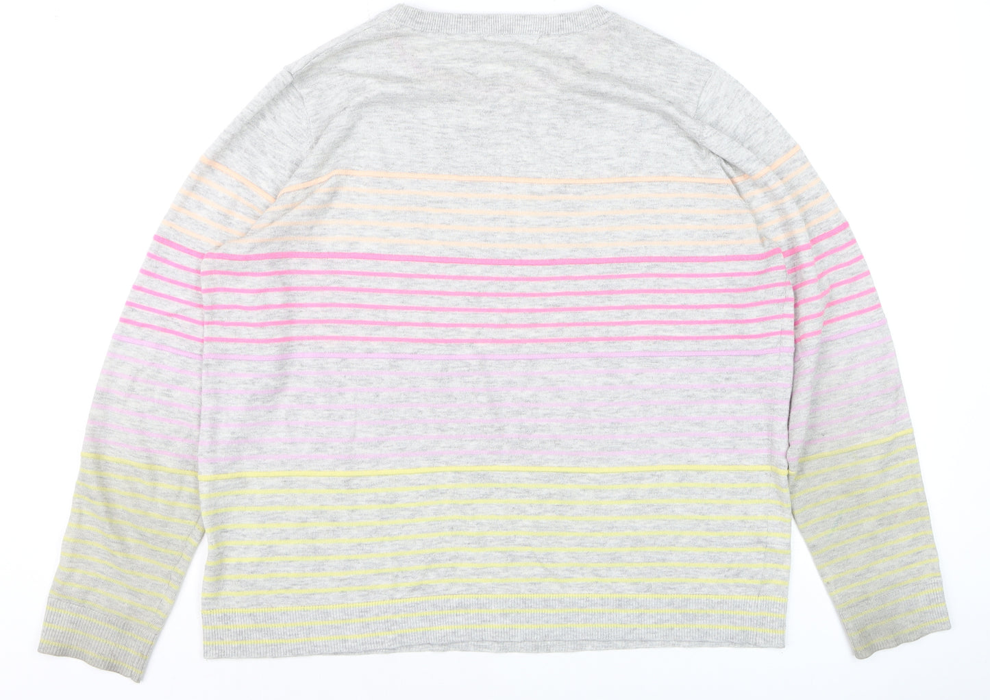 Oliver Bonas Women Grey Multicoloured Striped Crew Neck Jumper Size 16