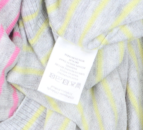 Oliver Bonas Women Grey Multicoloured Striped Crew Neck Jumper Size 16