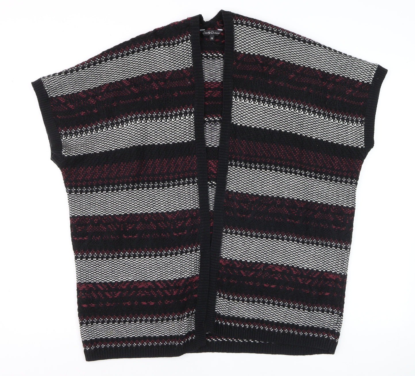 Candy Couture Girls Black and Red Striped Open Knit Cardigan 14 Years