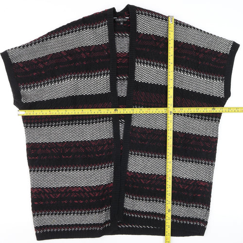 Candy Couture Girls Black and Red Striped Open Knit Cardigan 14 Years