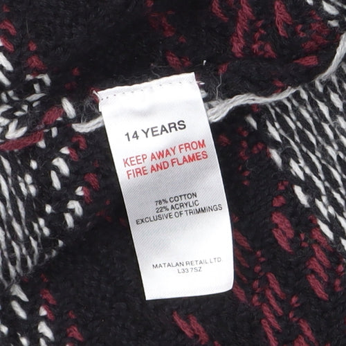 Candy Couture Girls Black and Red Striped Open Knit Cardigan 14 Years