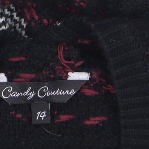 Candy Couture Girls Black and Red Striped Open Knit Cardigan 14 Years