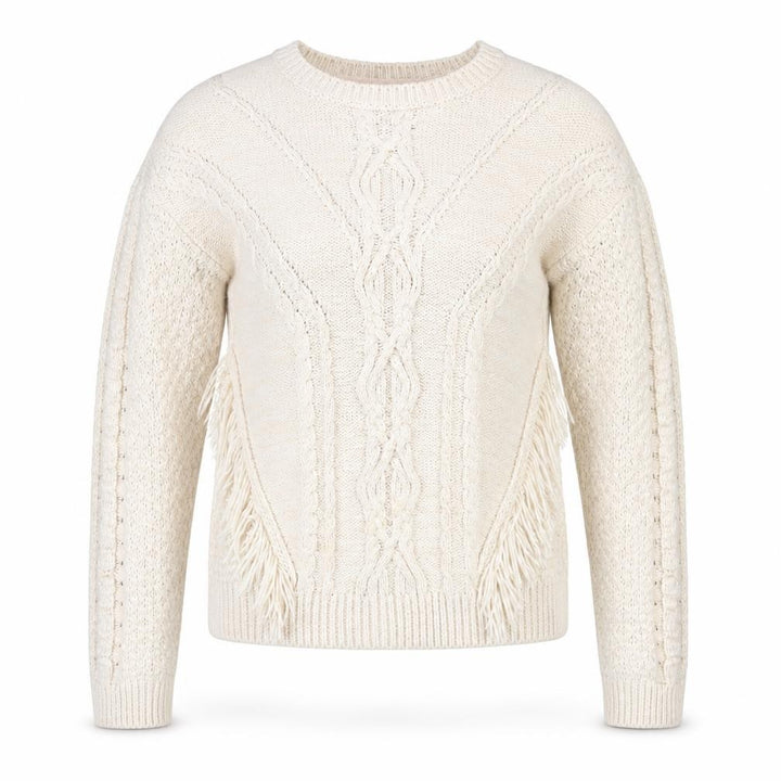 Miss Selfridge Women's Beige Cable-Knit Fringed Jumper Size 6