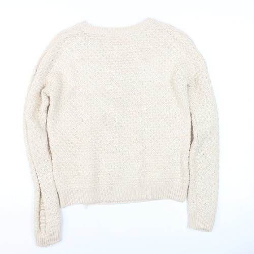 Miss Selfridge Women's Beige Cable-Knit Fringed Jumper Size 6