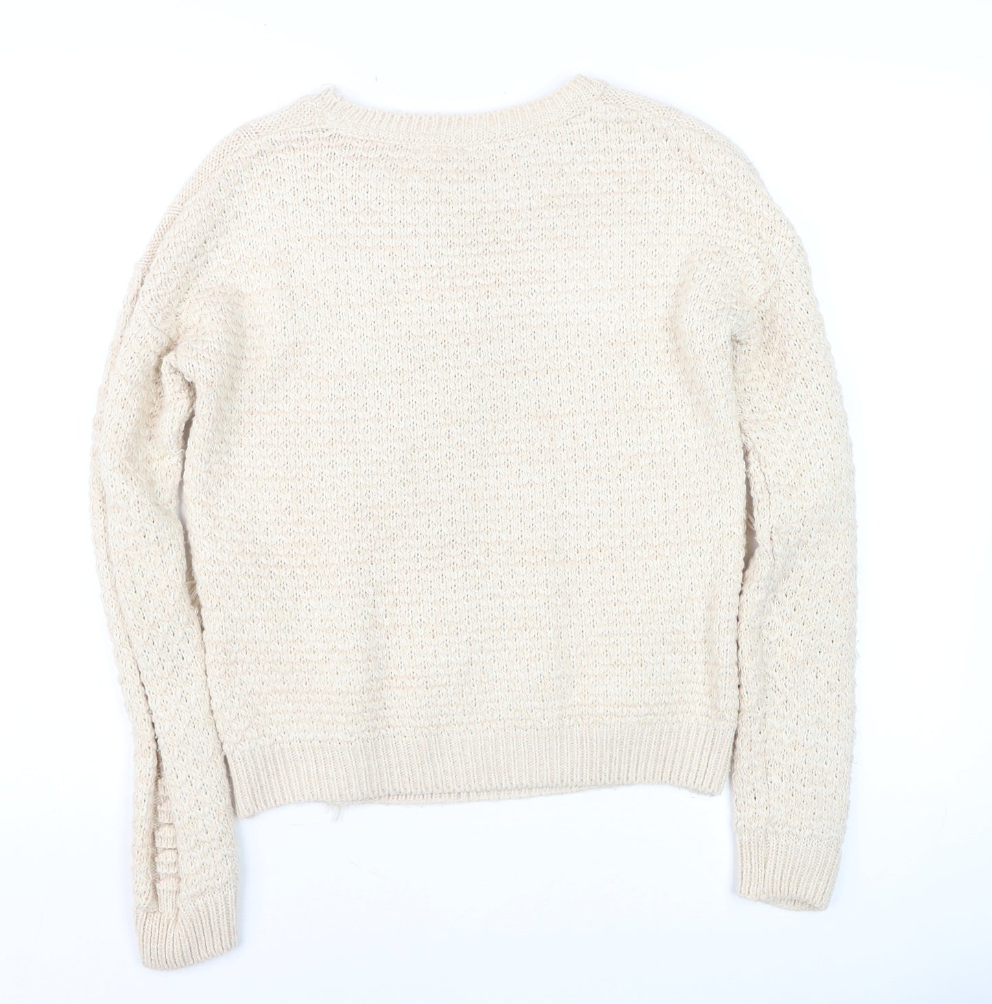 Miss Selfridge Women's Beige Cable-Knit Fringed Jumper Size 6