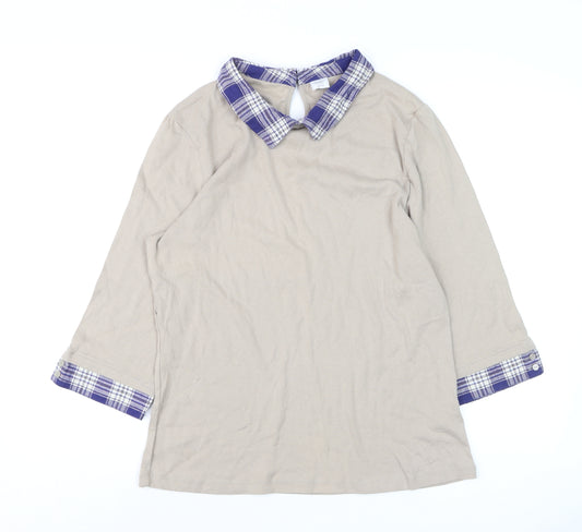 Cotton Traders Women Beige Collared 3/4 Sleeve Pullover Jumper Size 18