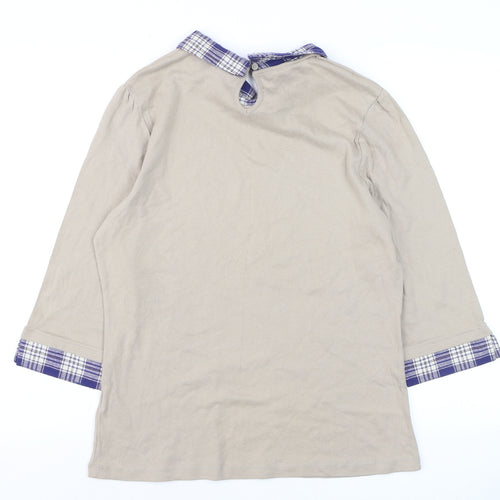 Cotton Traders Women Beige Collared 3/4 Sleeve Pullover Jumper Size 18