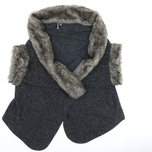 Izabel London Women Grey Faux Fur Trim Knit Cape Size 12/14