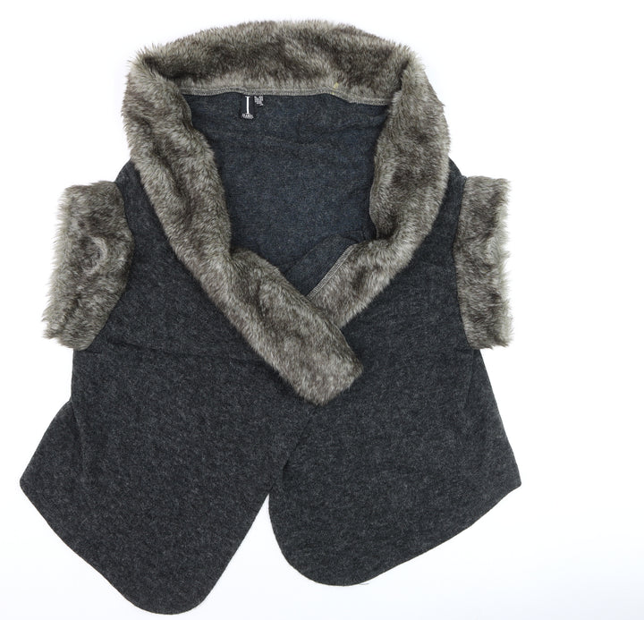 Izabel London Women Grey Faux Fur Trim Knit Cape Size 12/14