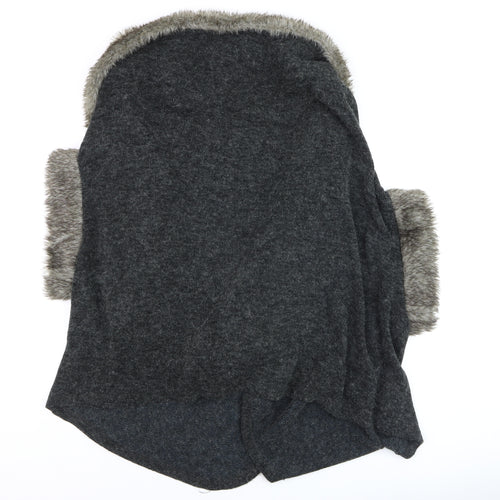 Izabel London Women Grey Faux Fur Trim Knit Cape Size 12/14