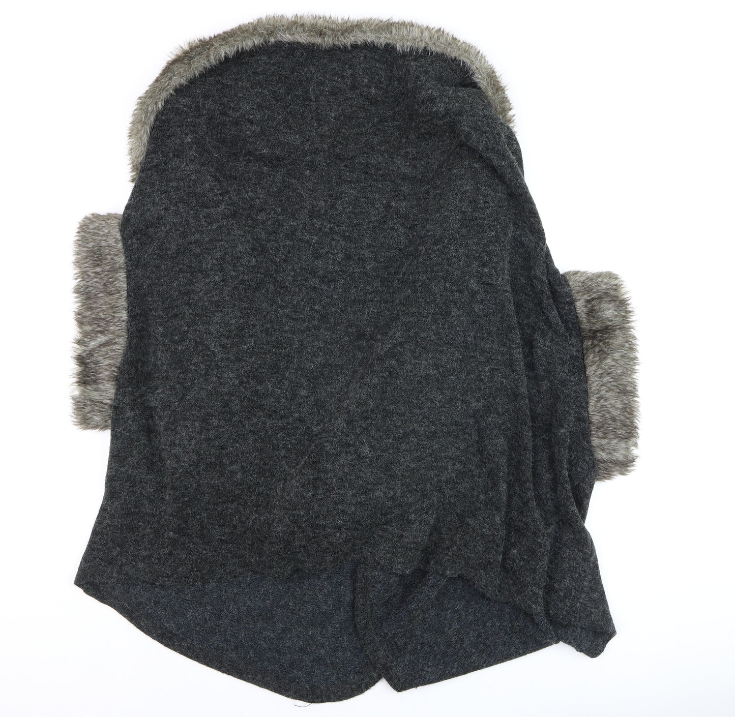 Izabel London Women Grey Faux Fur Trim Knit Cape Size 12/14