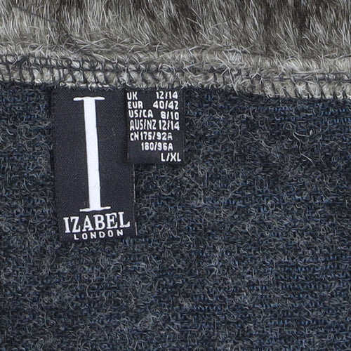Izabel London Women Grey Faux Fur Trim Knit Cape Size 12/14