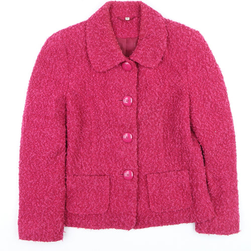 EWM Women's Pink Bouclé Wool Blend Button Jacket Size 12