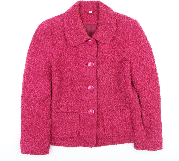 EWM Women's Pink Bouclé Wool Blend Button Jacket Size 12
