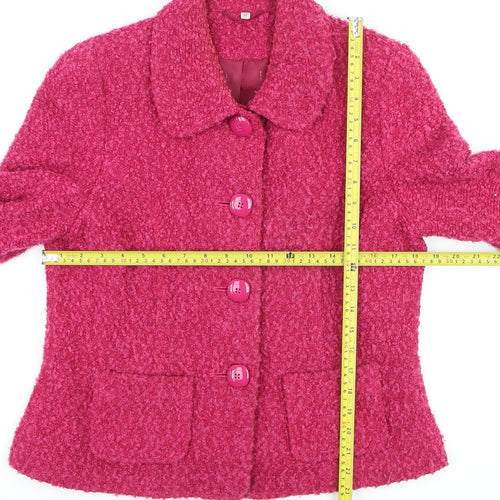 EWM Women's Pink Bouclé Wool Blend Button Jacket Size 12