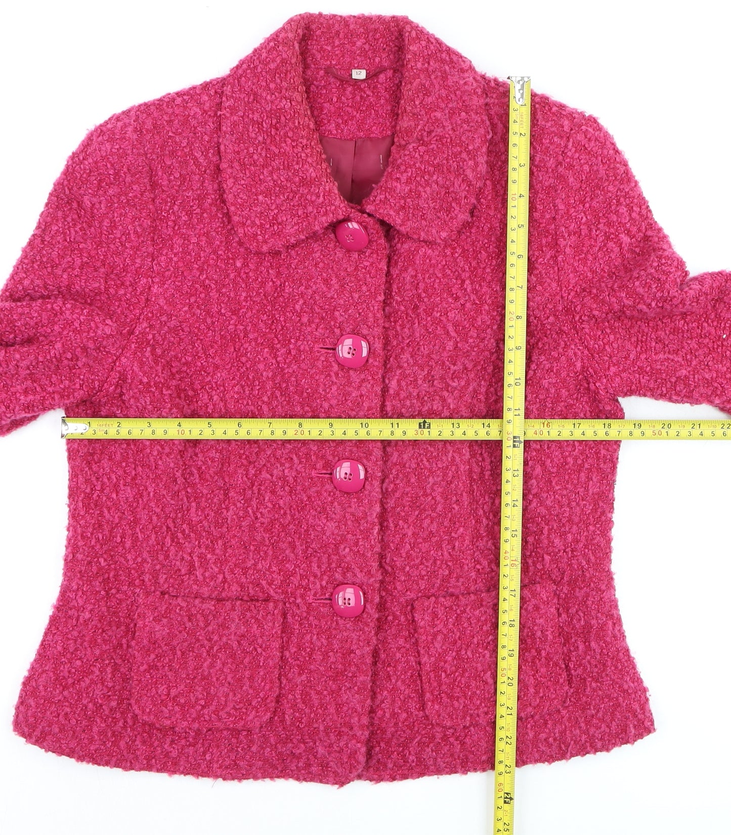 EWM Women's Pink Bouclé Wool Blend Button Jacket Size 12