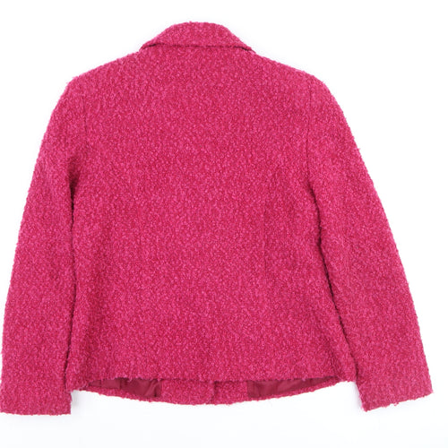 EWM Women's Pink Bouclé Wool Blend Button Jacket Size 12