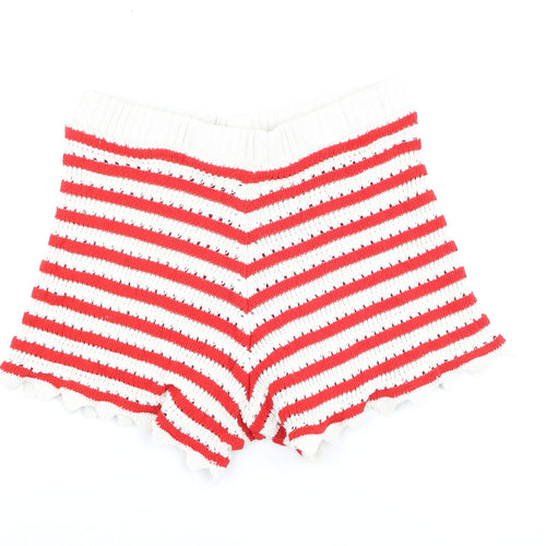 ASOS DESIGN Women Red White Striped Knit Shorts Size S