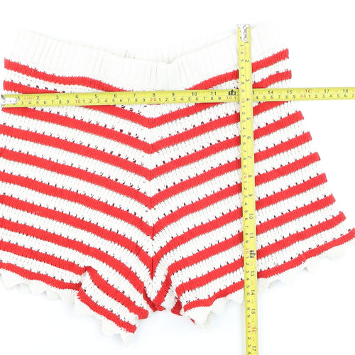 ASOS DESIGN Women Red White Striped Knit Shorts Size S