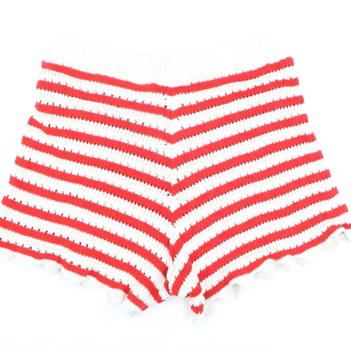 ASOS DESIGN Women Red White Striped Knit Shorts Size S