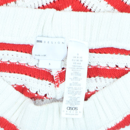 ASOS DESIGN Women Red White Striped Knit Shorts Size S