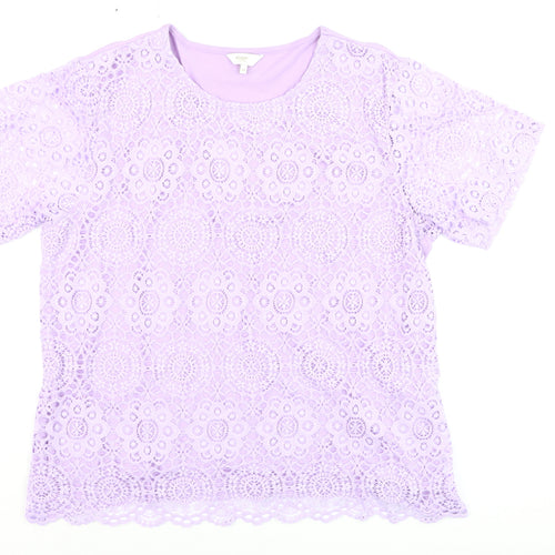 Cotton Traders Womens Purple Lace Short Sleeve T-Shirt Size 14