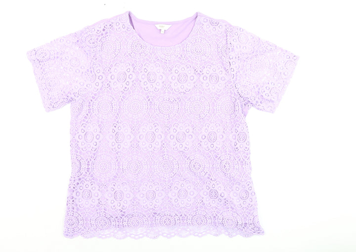 Cotton Traders Womens Purple Lace Short Sleeve T-Shirt Size 14