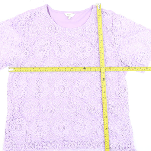 Cotton Traders Womens Purple Lace Short Sleeve T-Shirt Size 14