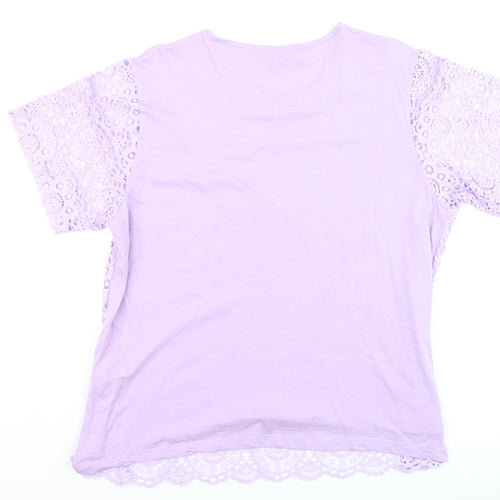 Cotton Traders Womens Purple Lace Short Sleeve T-Shirt Size 14