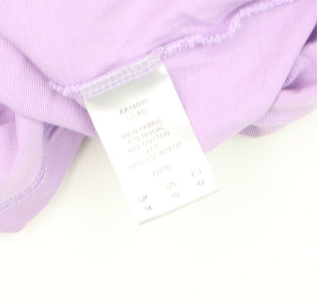 Cotton Traders Womens Purple Lace Short Sleeve T-Shirt Size 14