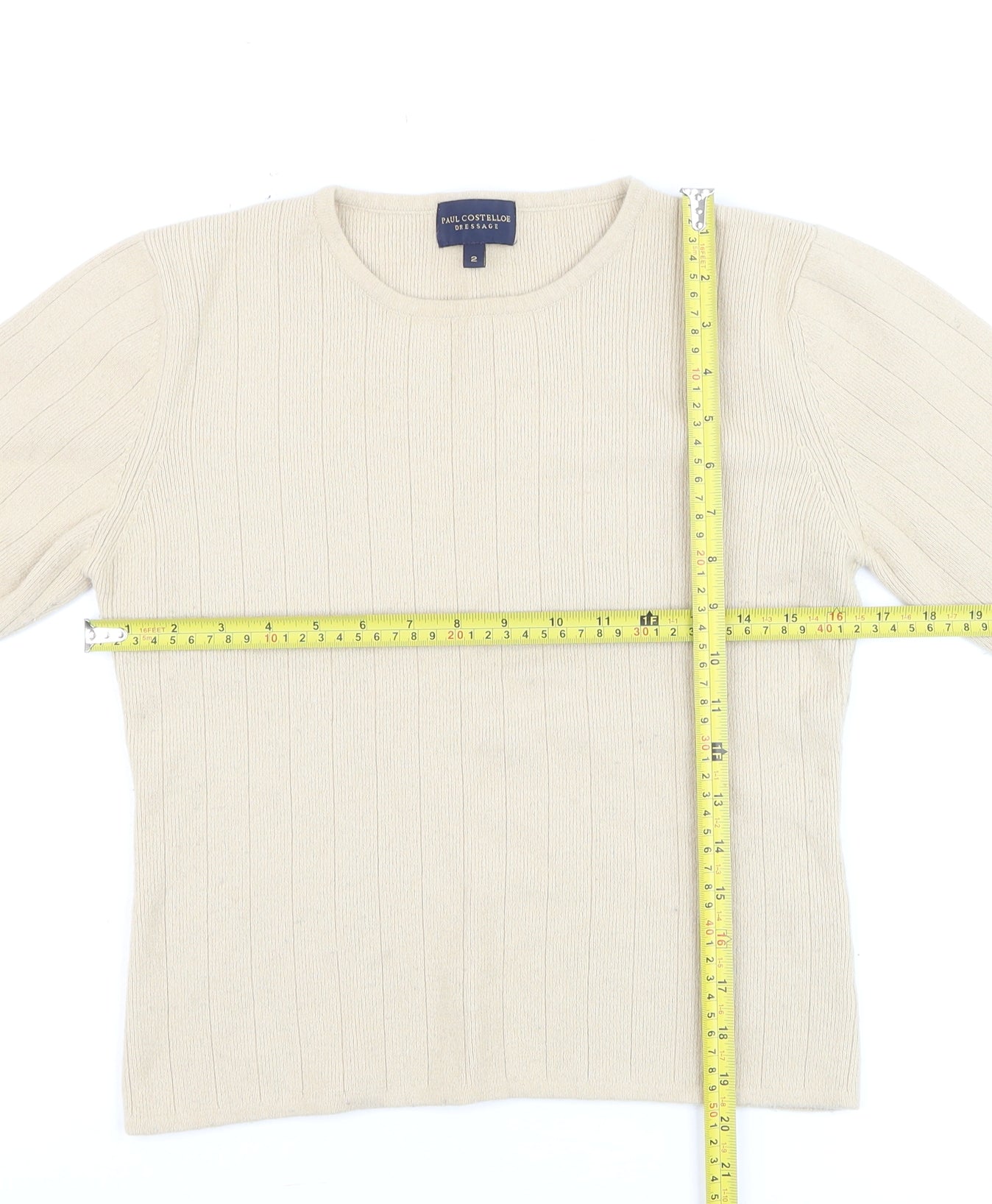 Paul Costelloe Women Beige Wool Blend Crew Neck Jumper Size S