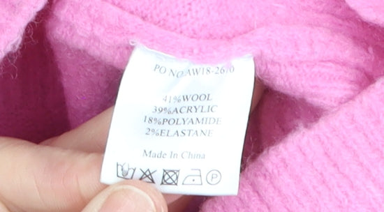 Hush Womens Pink Roll Neck Wool Blend Jumper XS