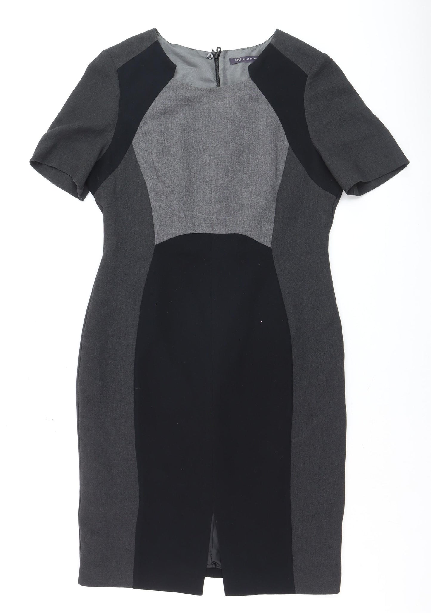 Marks and Spencer Women Grey Colourblock Sheath Dress Size 14 Workwear