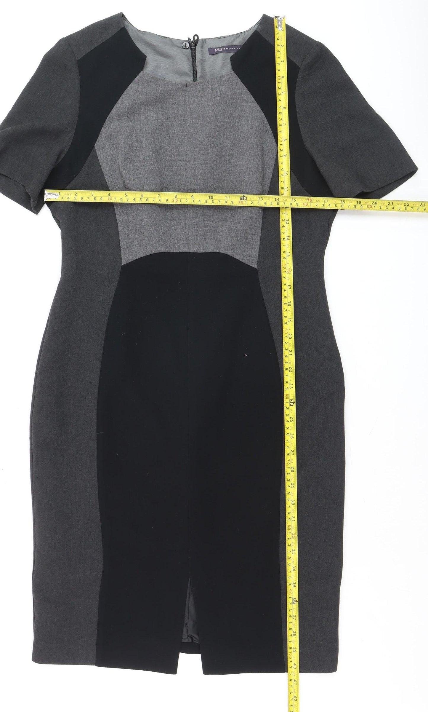 Marks and Spencer Women Grey Colourblock Sheath Dress Size 14 Workwear