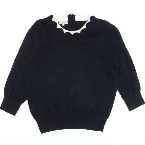 Hobbs Women Black Wool Blend Scallop Neck Jumper UK 14