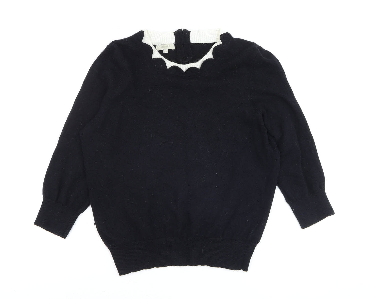 Hobbs Women Black Wool Blend Scallop Neck Jumper UK 14