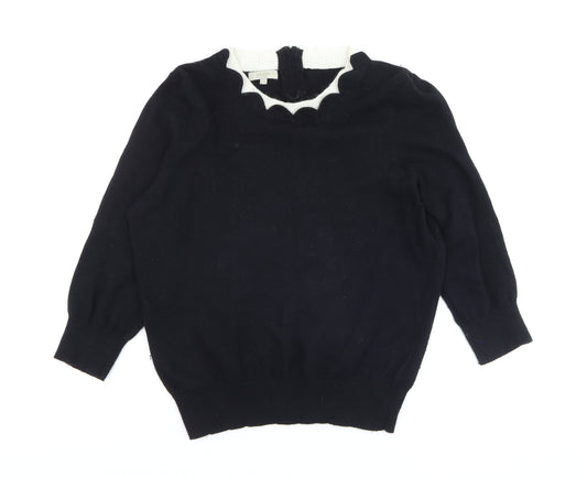 Hobbs Women Black Wool Blend Scallop Neck Jumper UK 14