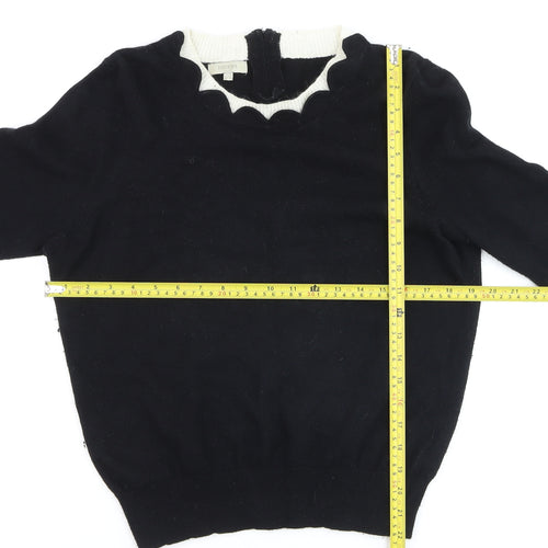 Hobbs Women Black Wool Blend Scallop Neck Jumper UK 14
