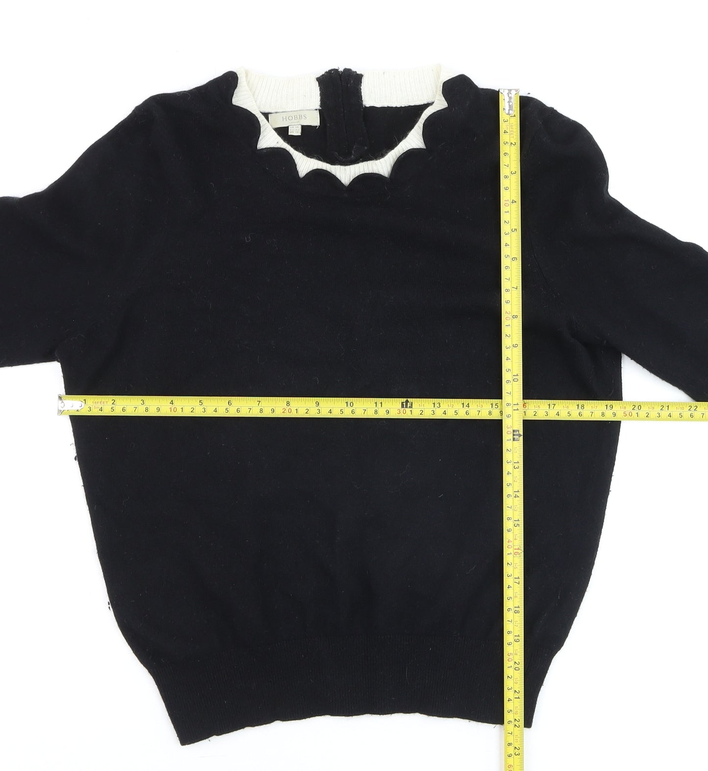 Hobbs Women Black Wool Blend Scallop Neck Jumper UK 14