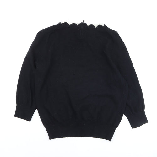 Hobbs Women Black Wool Blend Scallop Neck Jumper UK 14