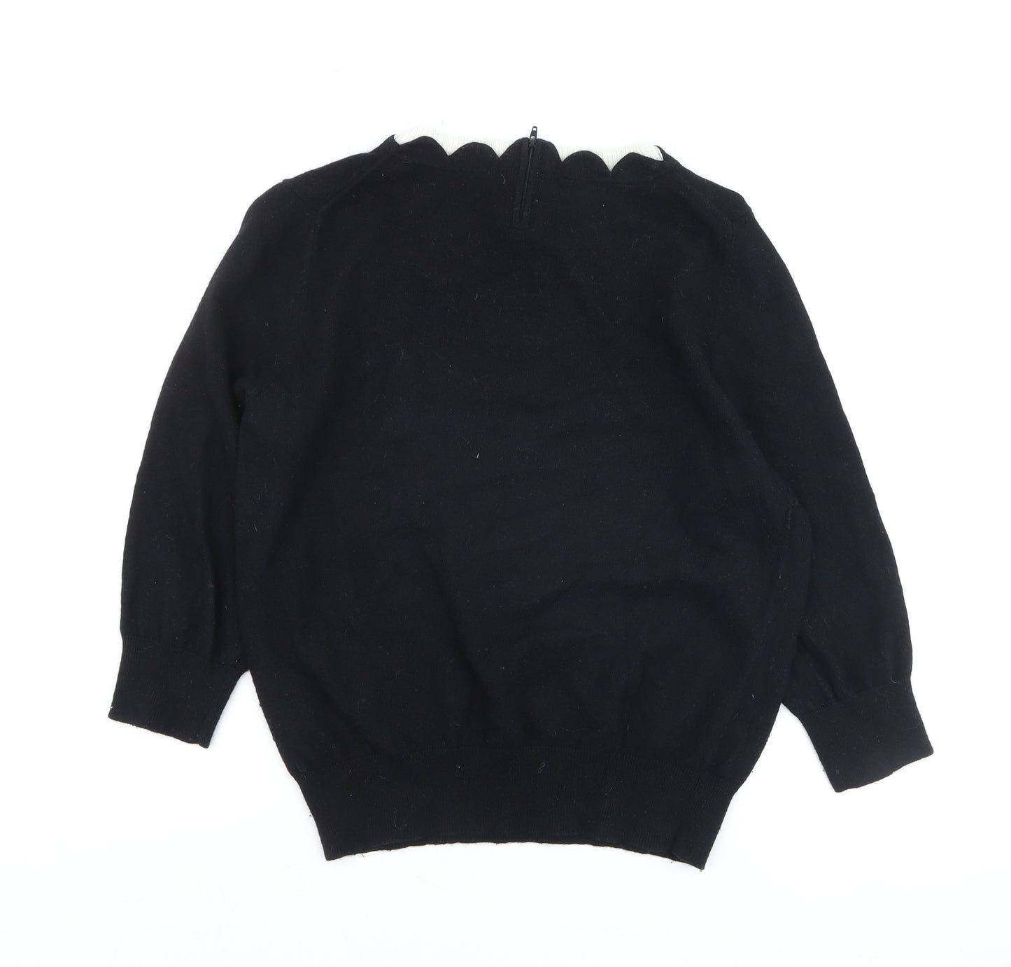 Hobbs Women Black Wool Blend Scallop Neck Jumper UK 14